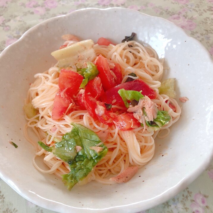 トマトツナのオリーブオイルそうめん